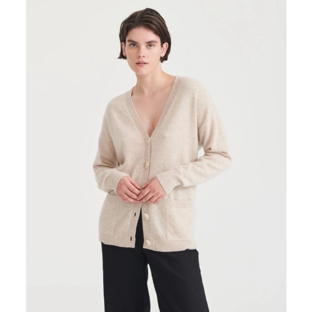 NAADAM 100% Cashmere Boyfriend Cardigan XS Brown Oversized luxury old money